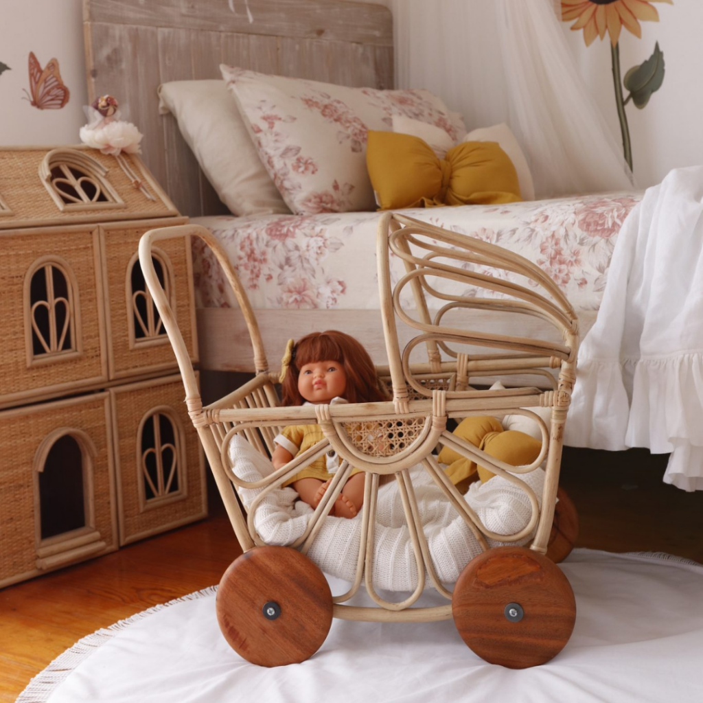 button to buy kids wooden dolls pram