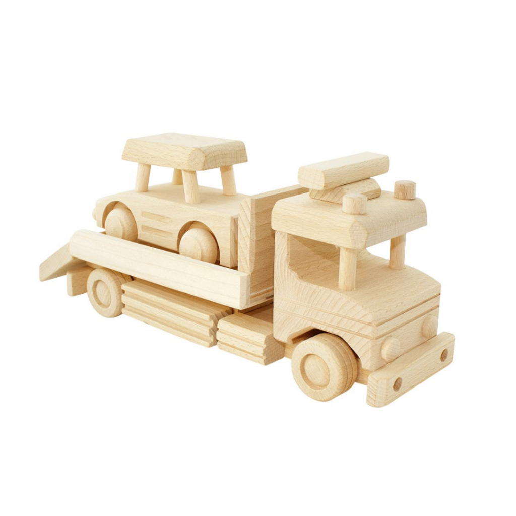 button to buy kids wooden tow truck